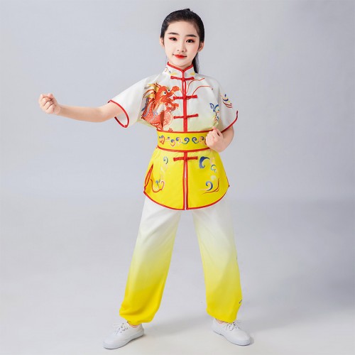 Boy girls Wushu martial arts stage performance costumes Kung fu training clothes for children kindergarten taichi Taekwondo uniforms
